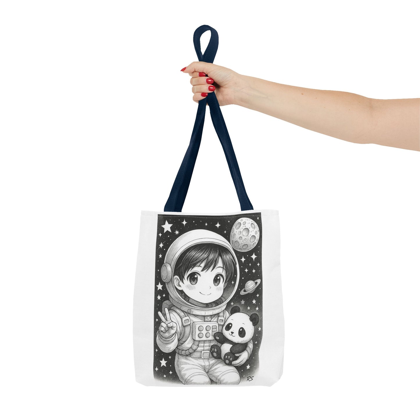 Astronaut Panda Tote Bag, Cute Space-Themed Bag, Eco-Friendly Shopping, Gift for Kids and Teens, Black and White Design, Fun and Functional