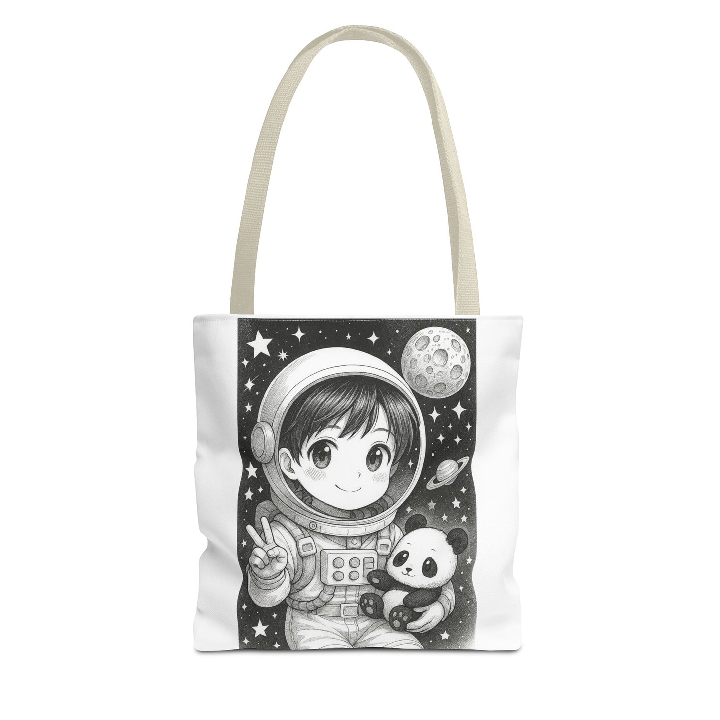 Astronaut Panda Tote Bag, Cute Space-Themed Bag, Eco-Friendly Shopping, Gift for Kids and Teens, Black and White Design, Fun and Functional