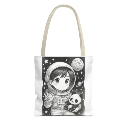 Astronaut Panda Tote Bag, Cute Space-Themed Bag, Eco-Friendly Shopping, Gift for Kids and Teens, Black and White Design, Fun and Functional