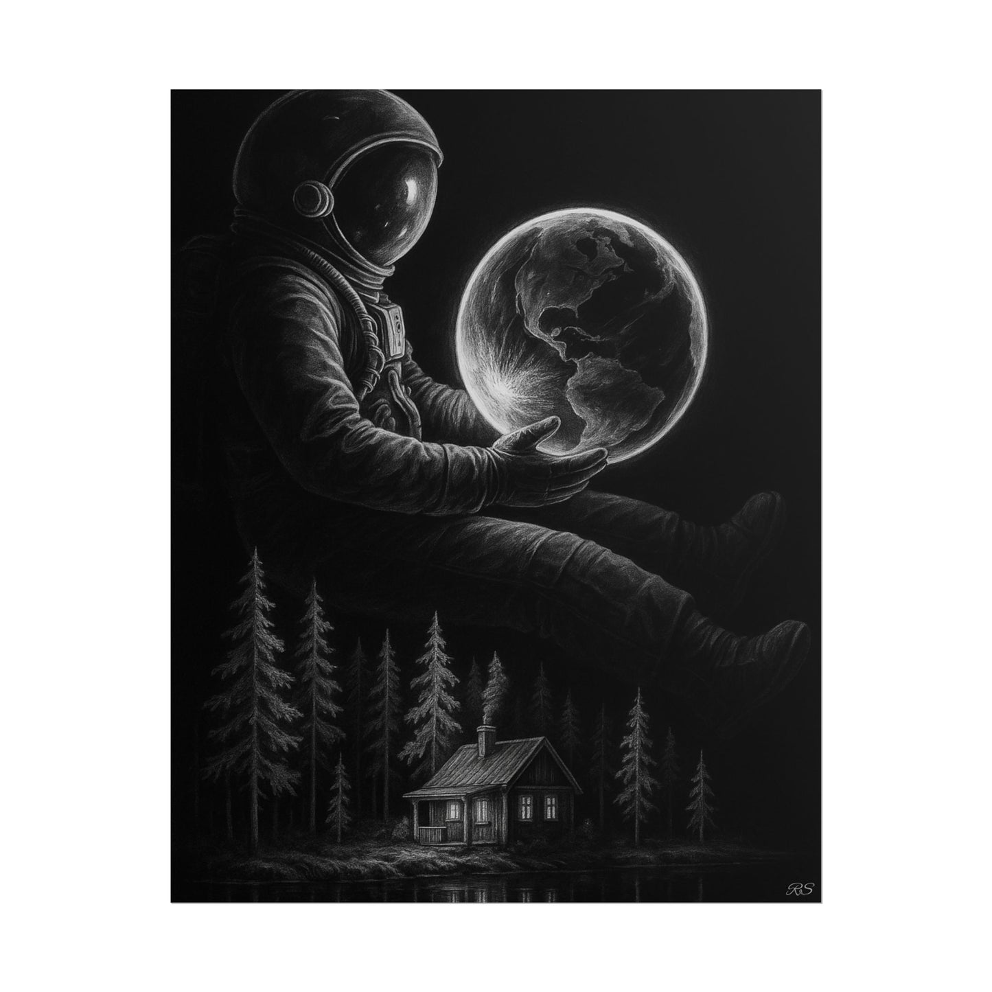 Astronaut Earth Rolled Poster, Cosmic Art Print, Space Decor, Astronomy Wall Art, Modern Home Decor, Gift for Space Lovers