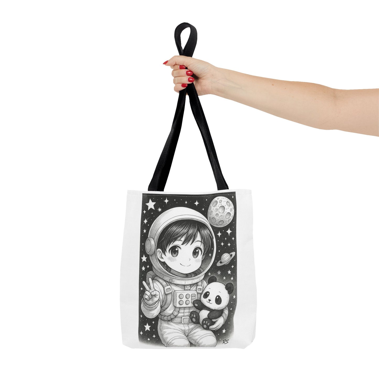 Astronaut Panda Tote Bag, Cute Space-Themed Bag, Eco-Friendly Shopping, Gift for Kids and Teens, Black and White Design, Fun and Functional