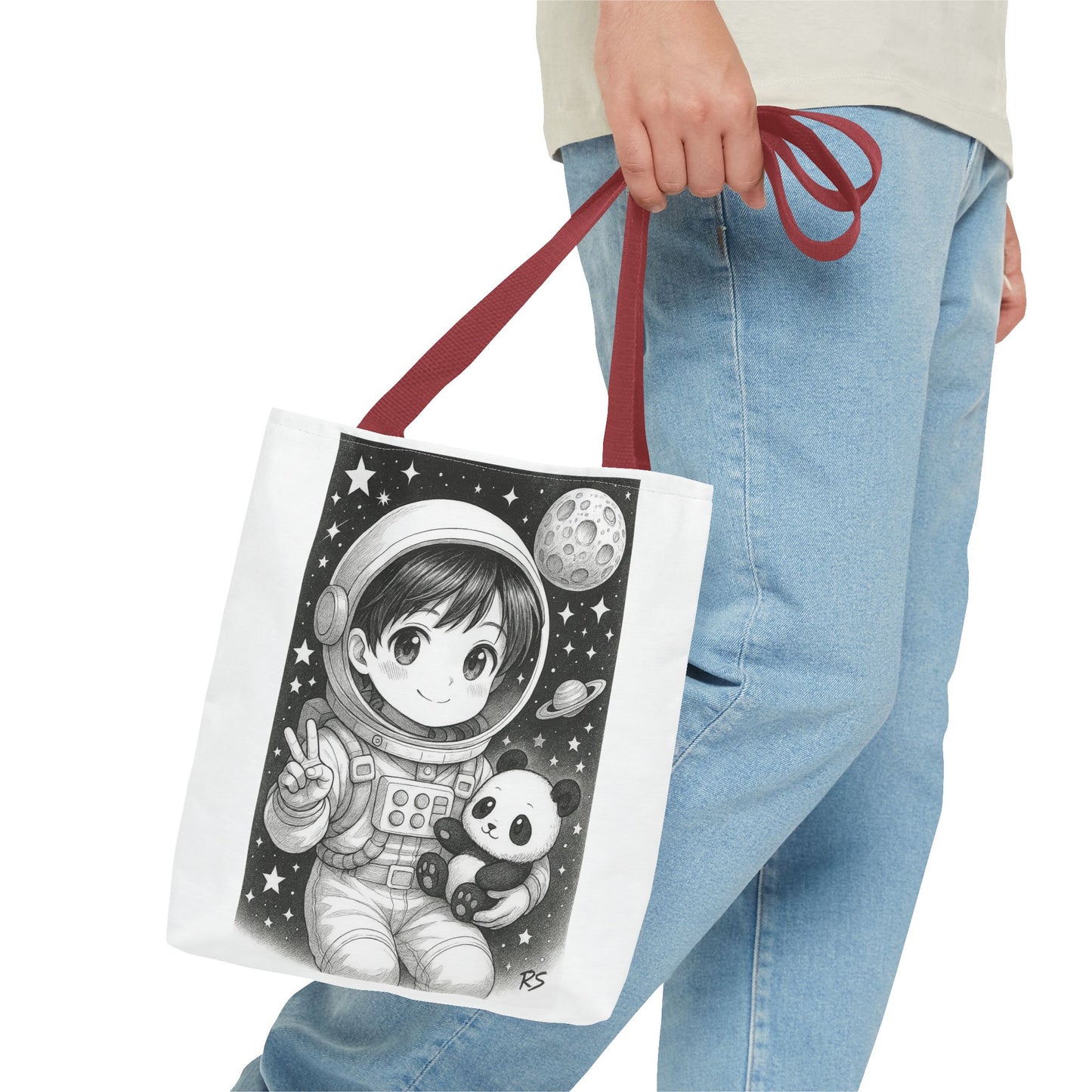 Astronaut Panda Tote Bag, Cute Space-Themed Bag, Eco-Friendly Shopping, Gift for Kids and Teens, Black and White Design, Fun and Functional