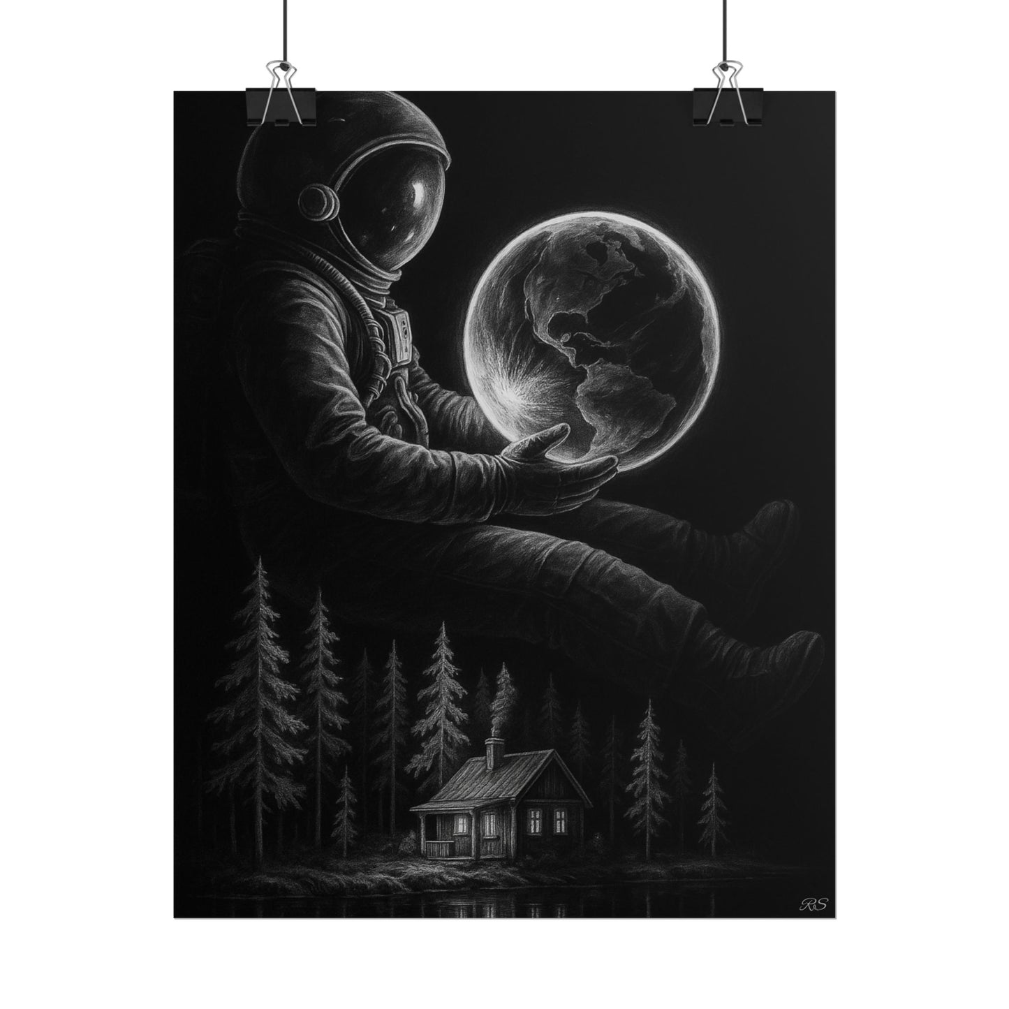 Astronaut Earth Rolled Poster, Cosmic Art Print, Space Decor, Astronomy Wall Art, Modern Home Decor, Gift for Space Lovers