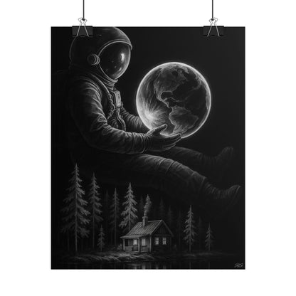 Astronaut Earth Rolled Poster, Cosmic Art Print, Space Decor, Astronomy Wall Art, Modern Home Decor, Gift for Space Lovers