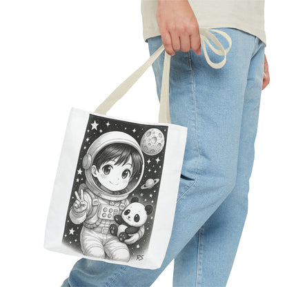 Astronaut Panda Tote Bag, Cute Space-Themed Bag, Eco-Friendly Shopping, Gift for Kids and Teens, Black and White Design, Fun and Functional