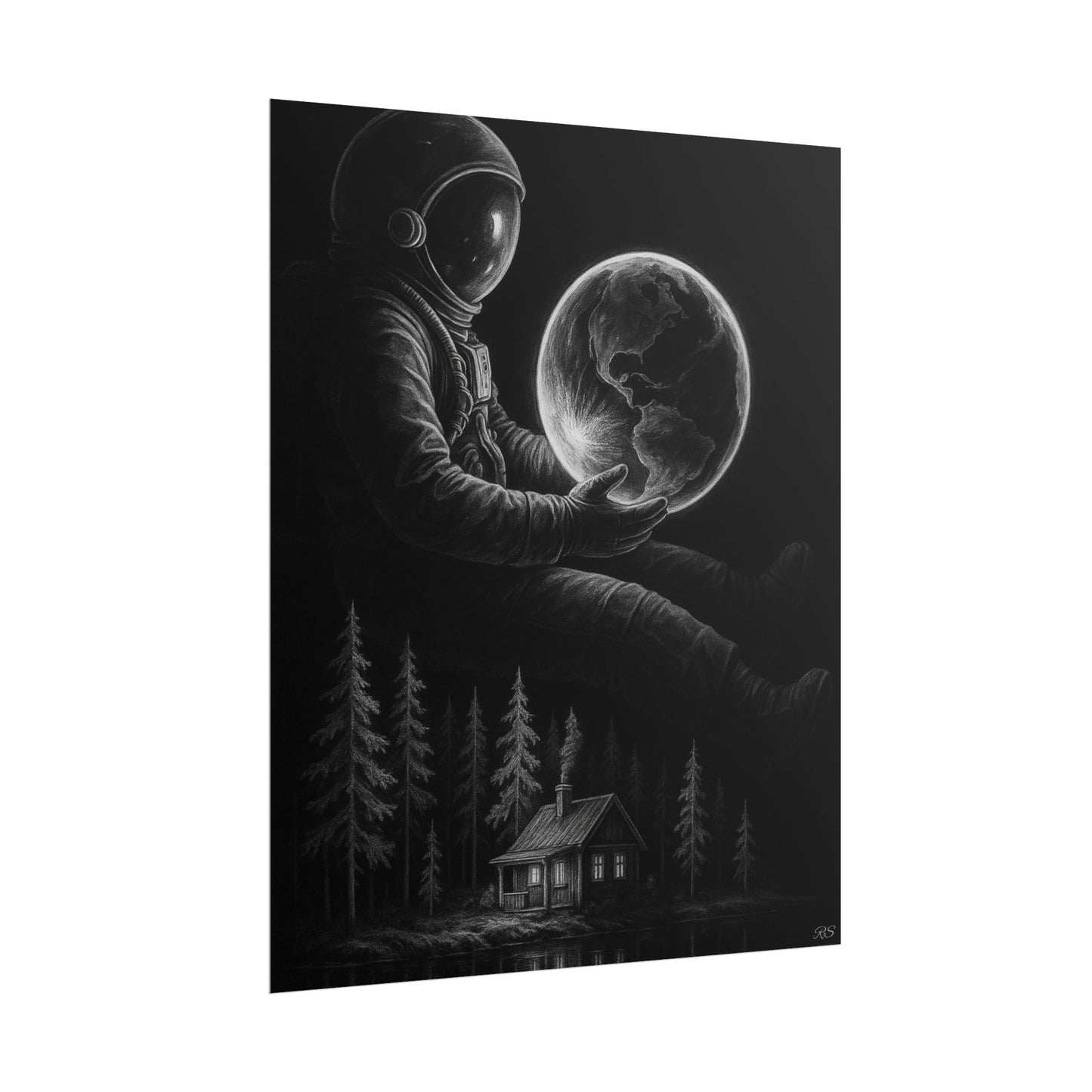 Astronaut Earth Rolled Poster, Cosmic Art Print, Space Decor, Astronomy Wall Art, Modern Home Decor, Gift for Space Lovers