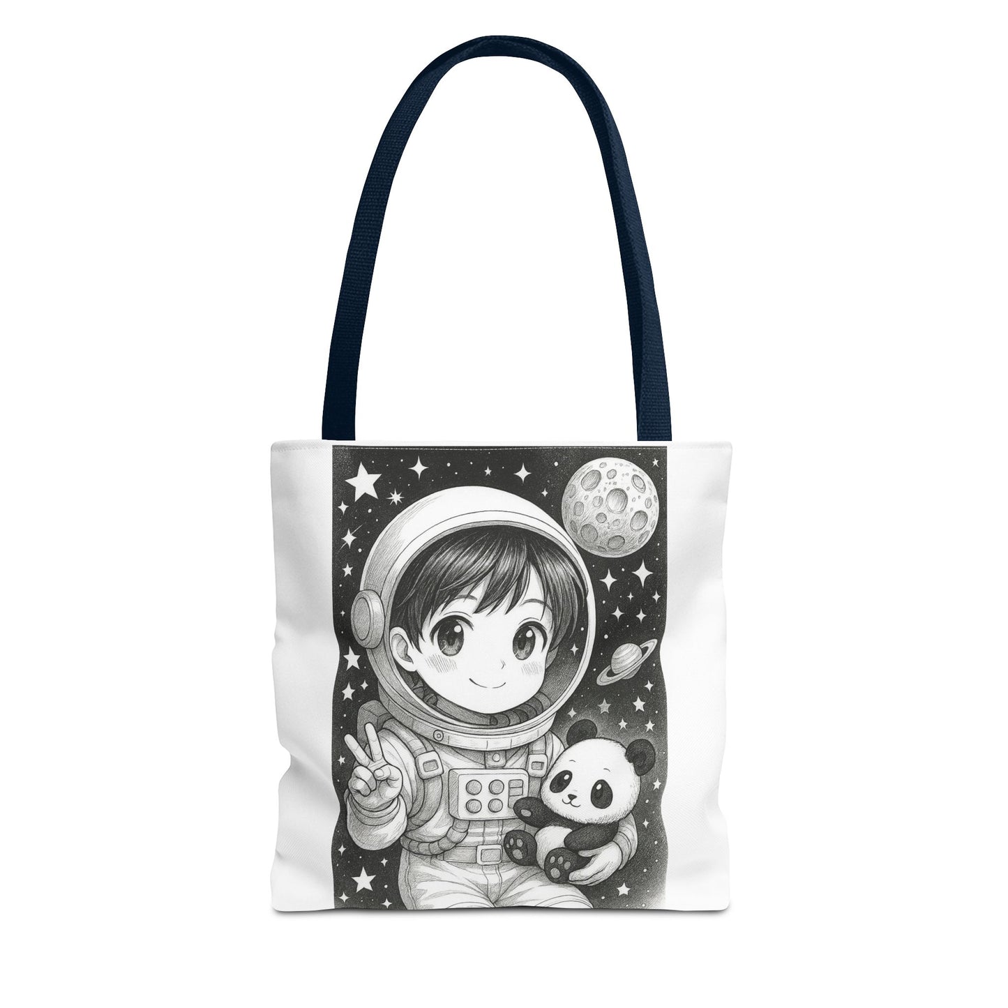 Astronaut Panda Tote Bag, Cute Space-Themed Bag, Eco-Friendly Shopping, Gift for Kids and Teens, Black and White Design, Fun and Functional
