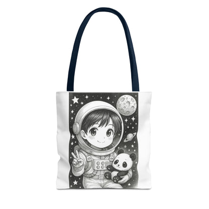 Astronaut Panda Tote Bag, Cute Space-Themed Bag, Eco-Friendly Shopping, Gift for Kids and Teens, Black and White Design, Fun and Functional