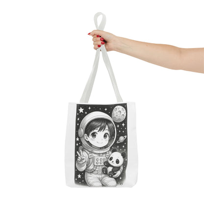 Astronaut Panda Tote Bag, Cute Space-Themed Bag, Eco-Friendly Shopping, Gift for Kids and Teens, Black and White Design, Fun and Functional