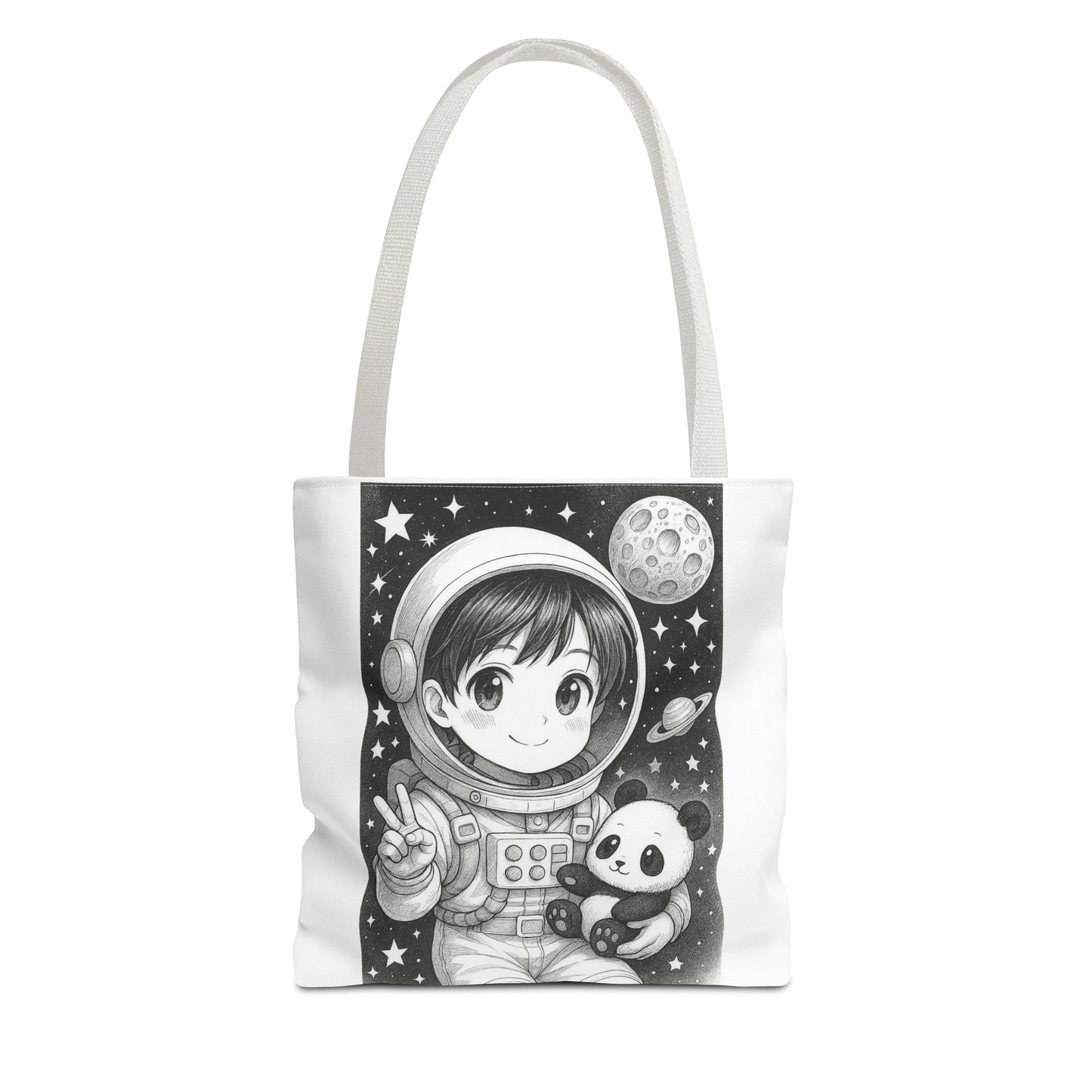 Astronaut Panda Tote Bag, Cute Space-Themed Bag, Eco-Friendly Shopping, Gift for Kids and Teens, Black and White Design, Fun and Functional