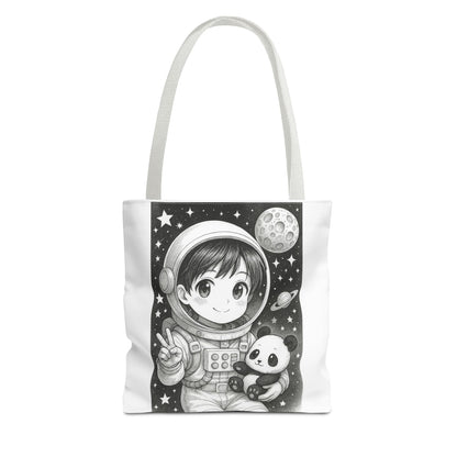 Astronaut Panda Tote Bag, Cute Space-Themed Bag, Eco-Friendly Shopping, Gift for Kids and Teens, Black and White Design, Fun and Functional