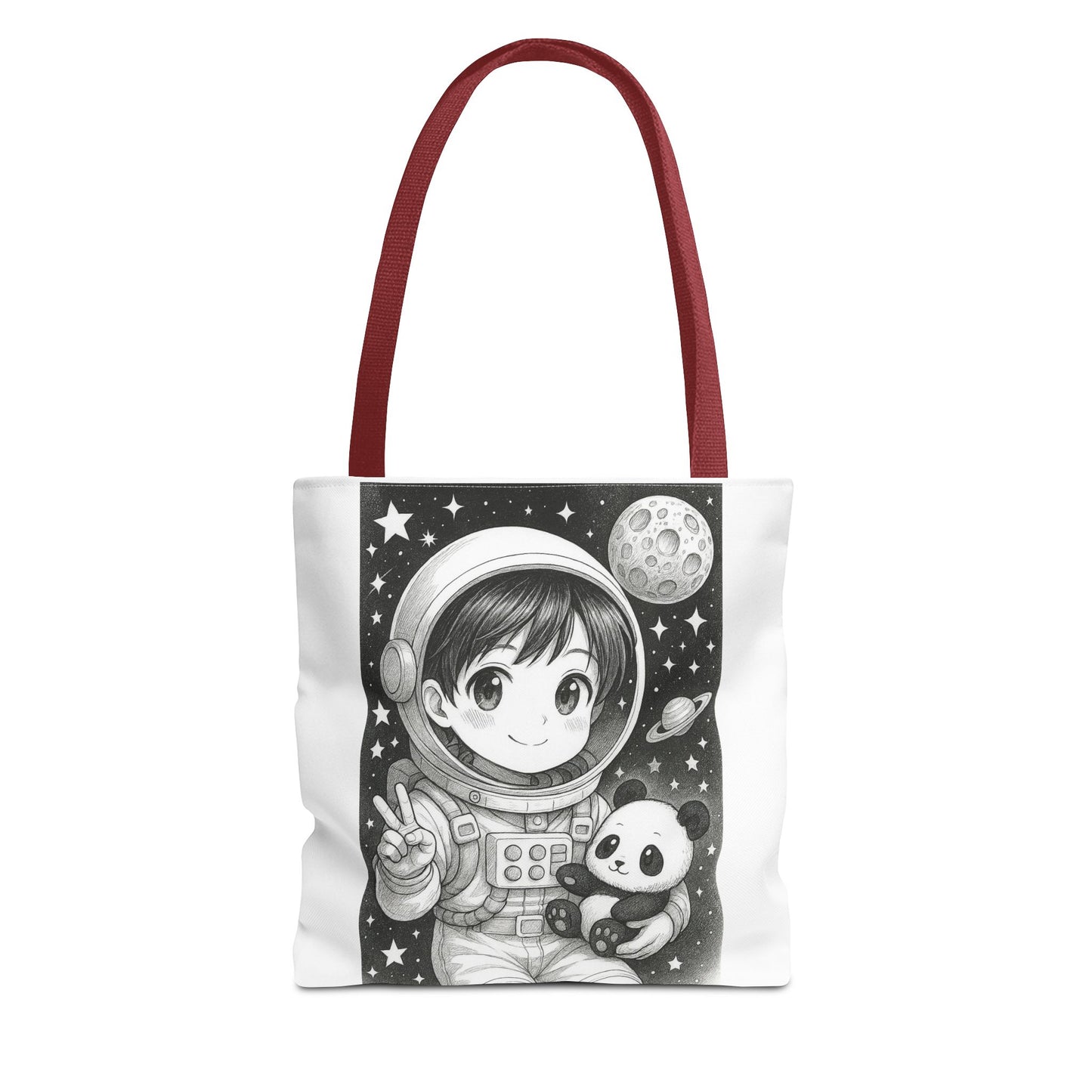 Astronaut Panda Tote Bag, Cute Space-Themed Bag, Eco-Friendly Shopping, Gift for Kids and Teens, Black and White Design, Fun and Functional