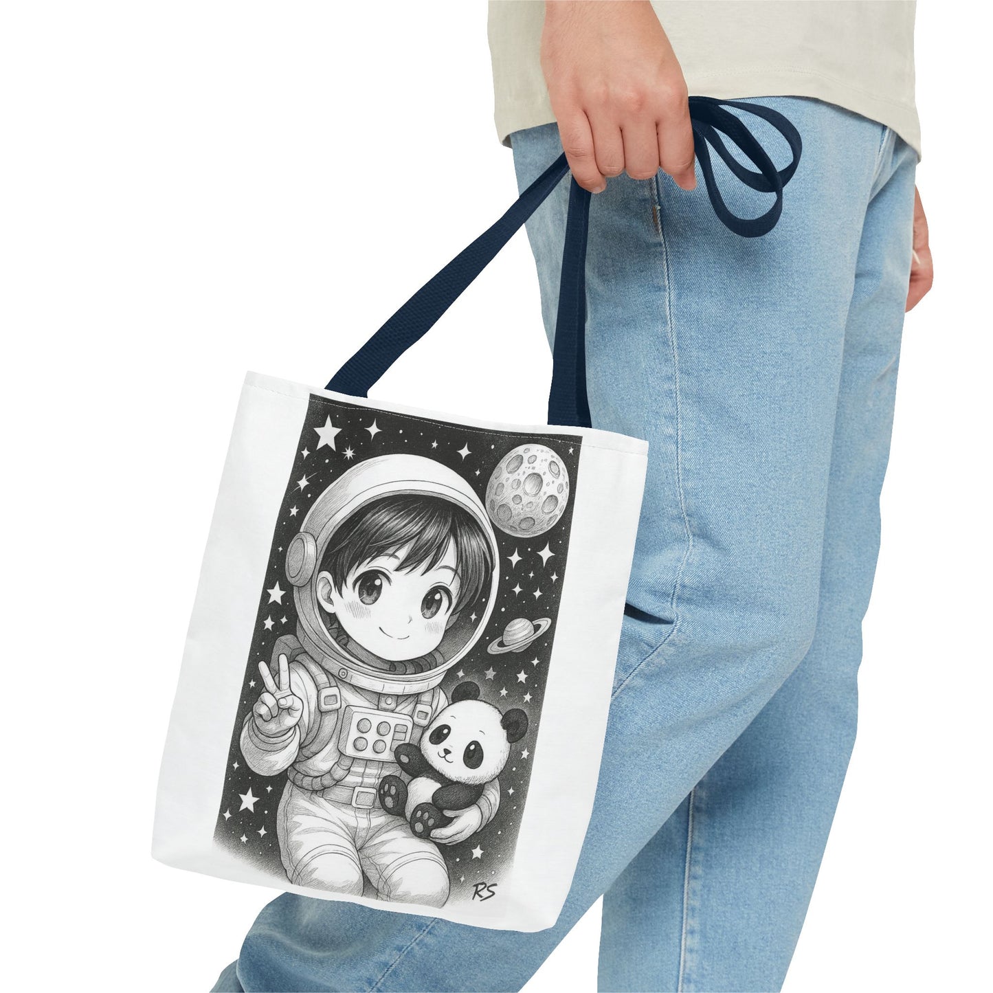 Astronaut Panda Tote Bag, Cute Space-Themed Bag, Eco-Friendly Shopping, Gift for Kids and Teens, Black and White Design, Fun and Functional