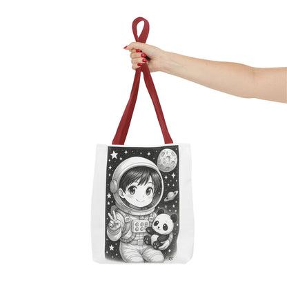 Astronaut Panda Tote Bag, Cute Space-Themed Bag, Eco-Friendly Shopping, Gift for Kids and Teens, Black and White Design, Fun and Functional