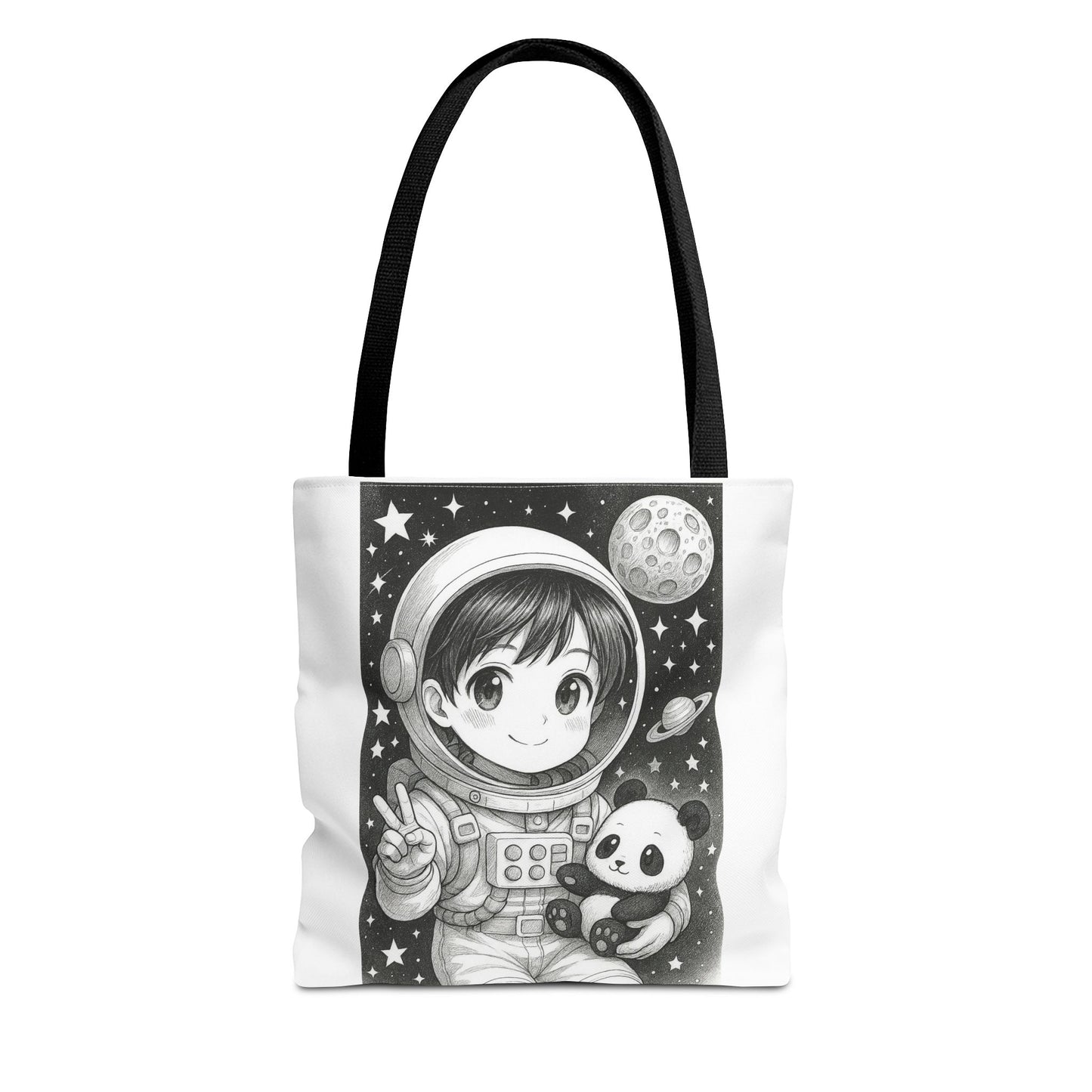 Astronaut Panda Tote Bag, Cute Space-Themed Bag, Eco-Friendly Shopping, Gift for Kids and Teens, Black and White Design, Fun and Functional