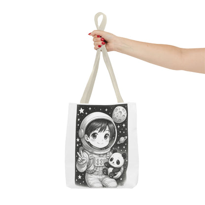 Astronaut Panda Tote Bag, Cute Space-Themed Bag, Eco-Friendly Shopping, Gift for Kids and Teens, Black and White Design, Fun and Functional