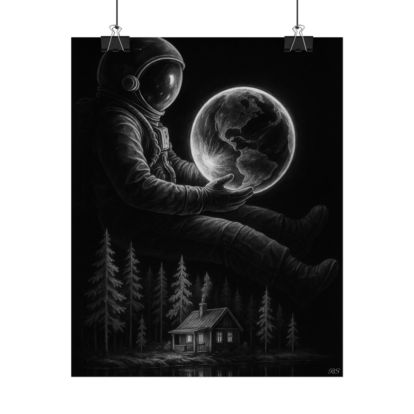 Astronaut Earth Rolled Poster, Cosmic Art Print, Space Decor, Astronomy Wall Art, Modern Home Decor, Gift for Space Lovers